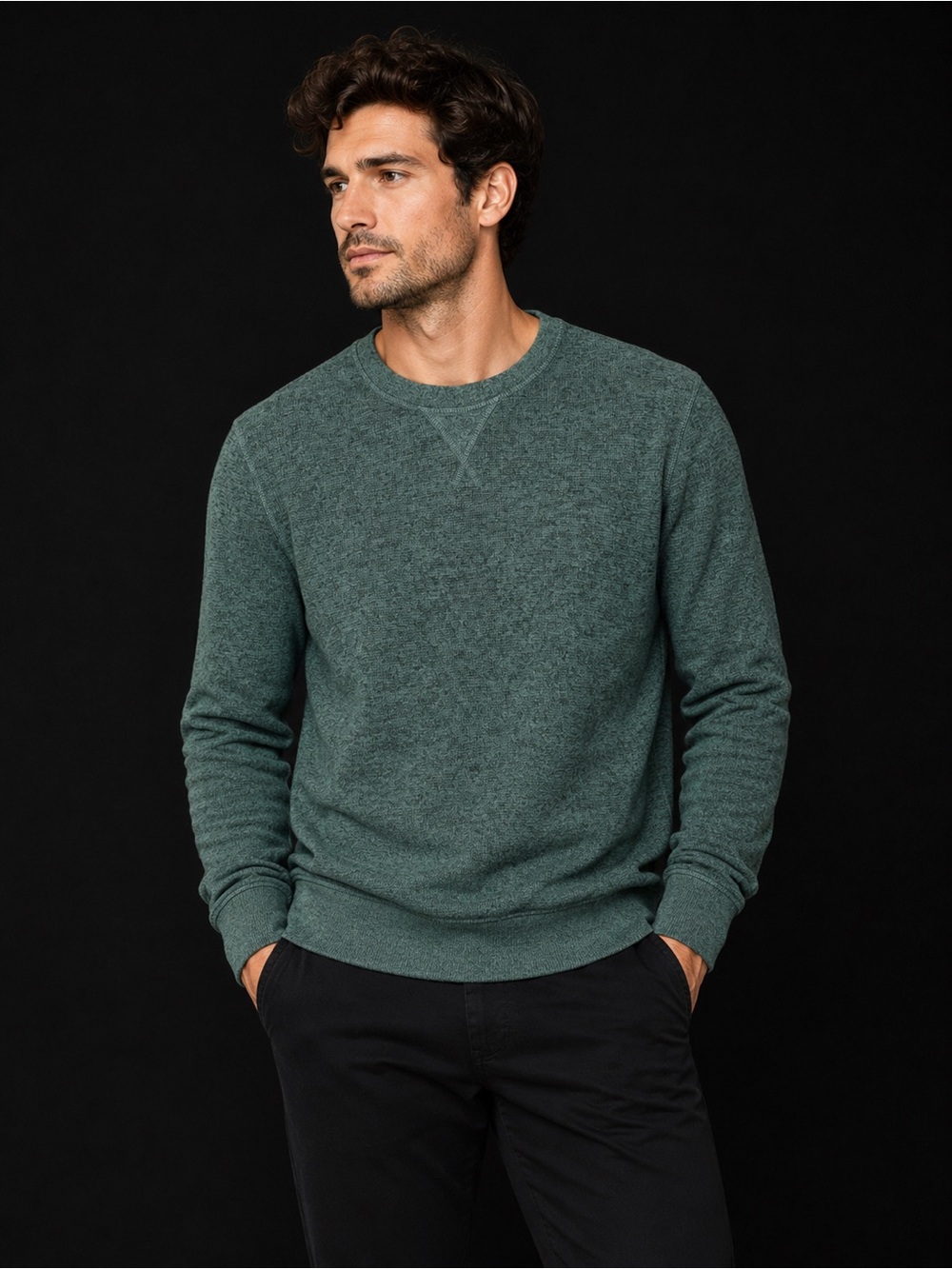 Men’s Green Heather Crewneck Pullover Sweater Size Large Long Sleeve Casual